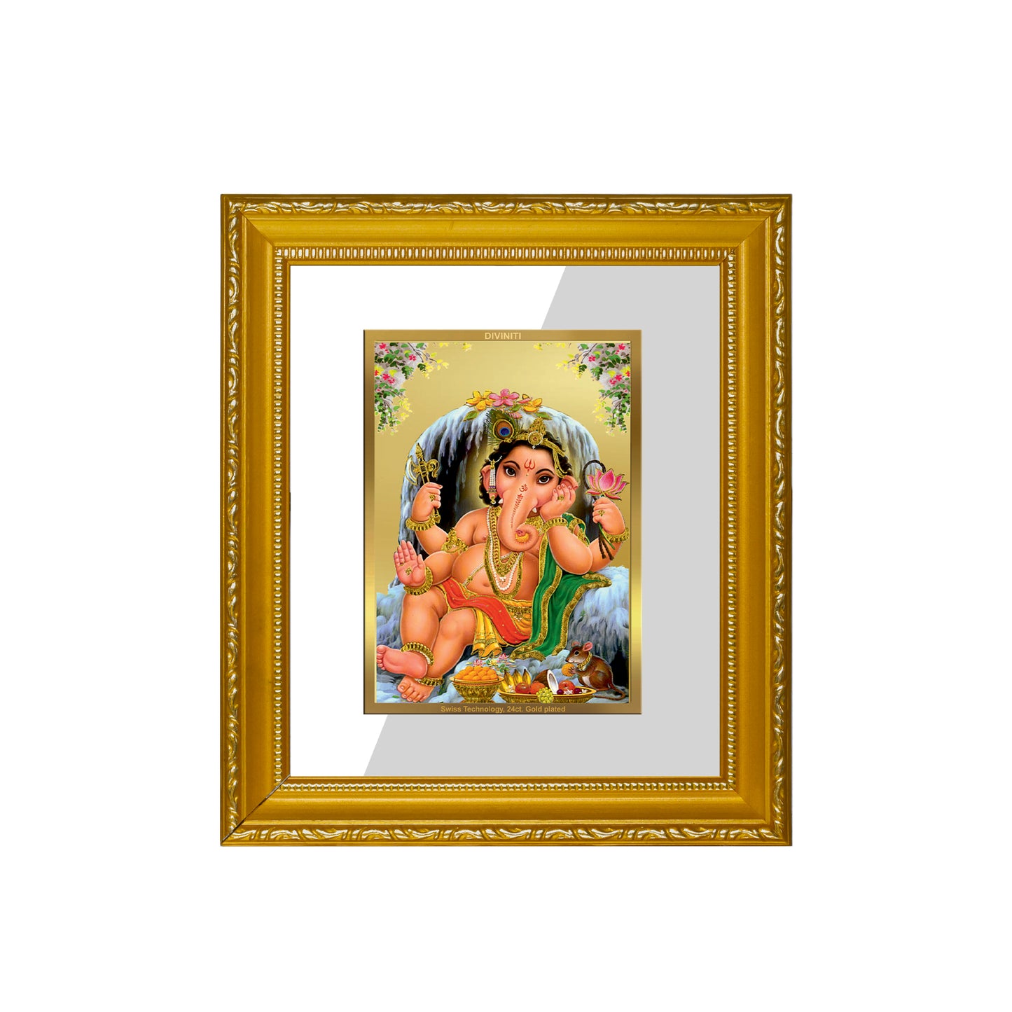 DIVINITI 24K Gold Plated Foil Bal Ganesha Wall Photo Frame Religious Photo Frame Idol for Home & Office Decor Prayer, Gifts Items DG 101 Size 1 (15.3x14.9 CM)