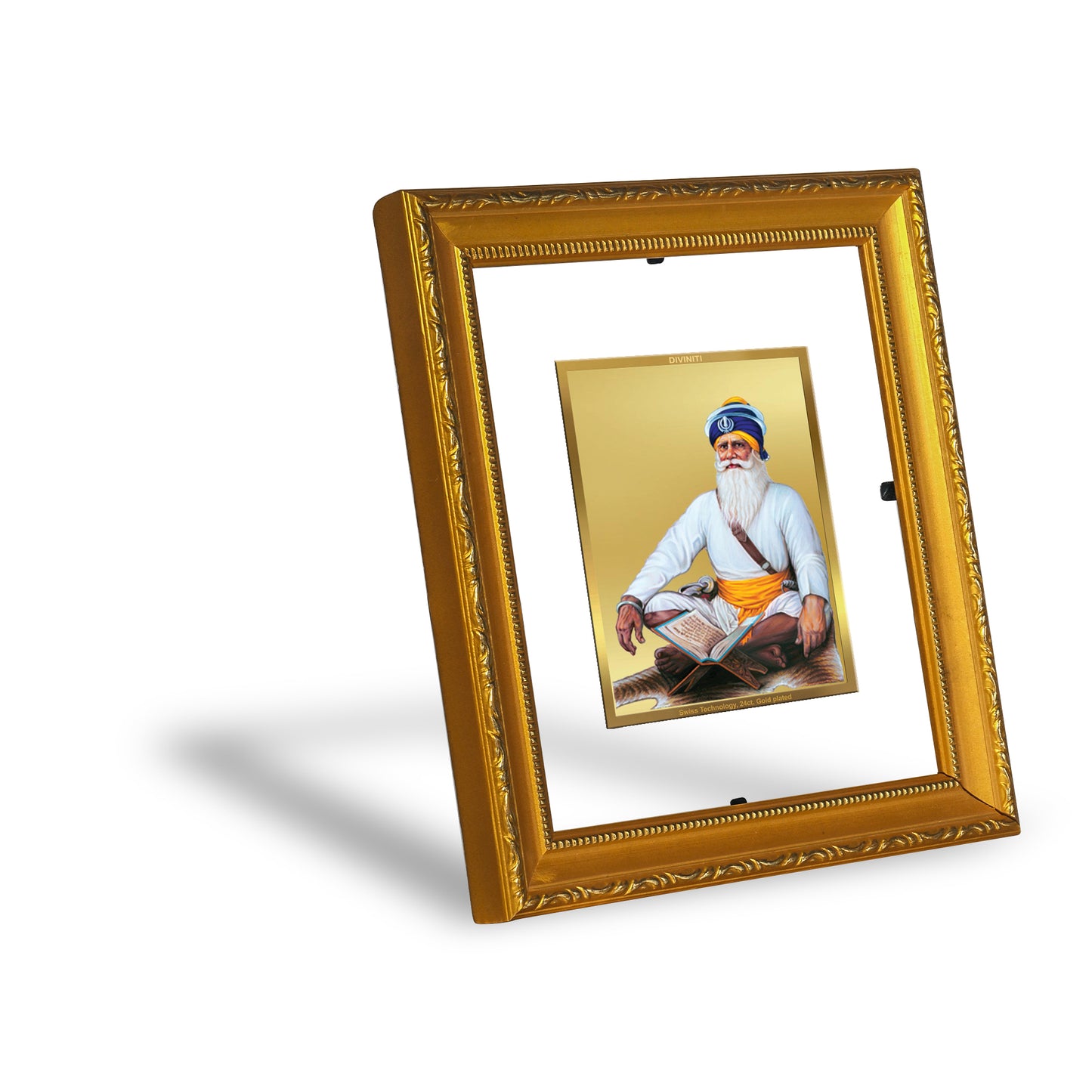 DIVINITI 24K Gold Plated Foil Baba Deep Singh Wall Photo Frame Religious Photo Frame Idol for Home & Office Decor Prayer, Gifts Items DG 101 Size 1 (15.3x14.9 CM)