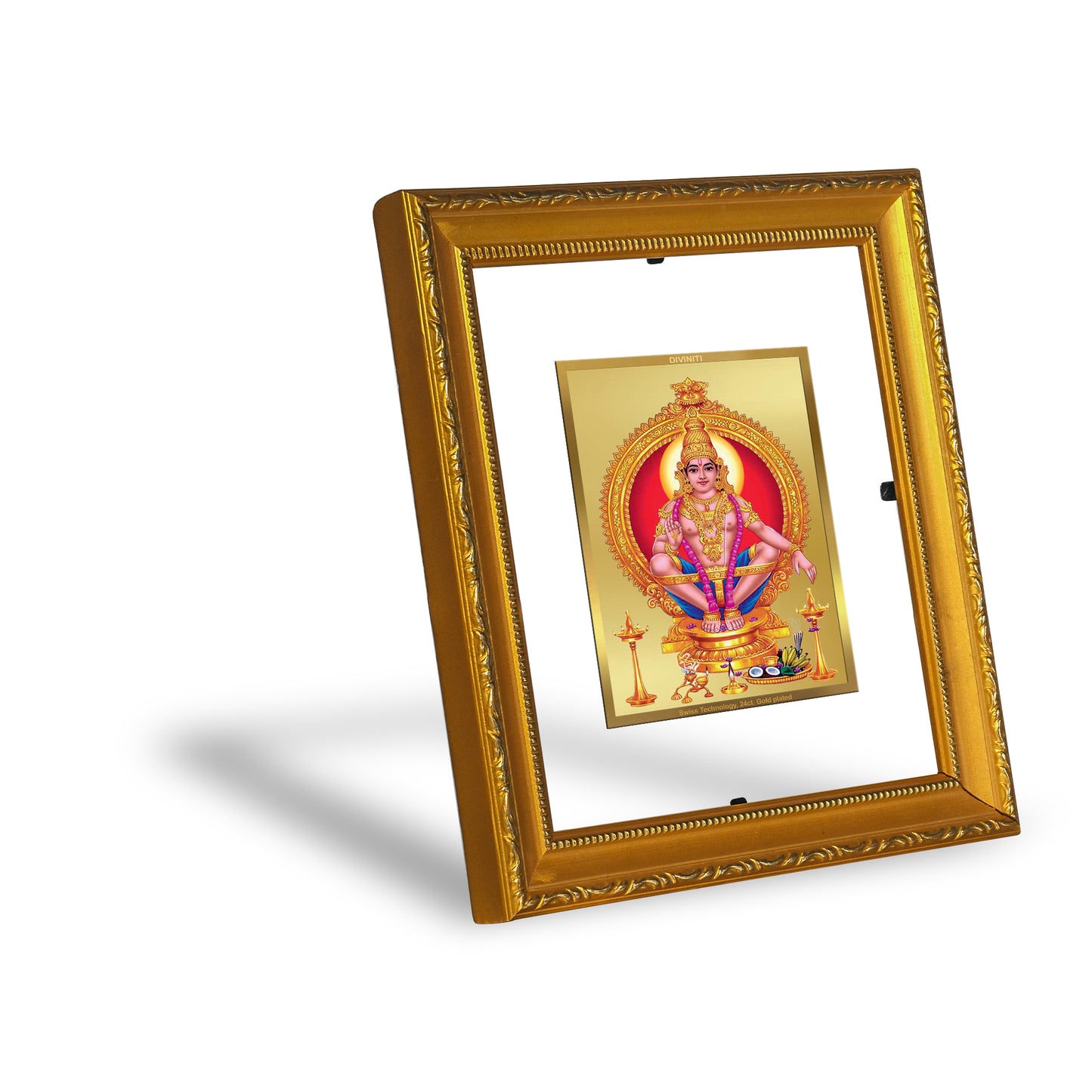 DIVINITI 24K Gold Plated Foil Ayyappan Wall Photo Frame Religious Photo Frame Idol for Home & Office Decor Prayer, Gifts Items DG 101 Size 1 (15.3x14.9 CM)