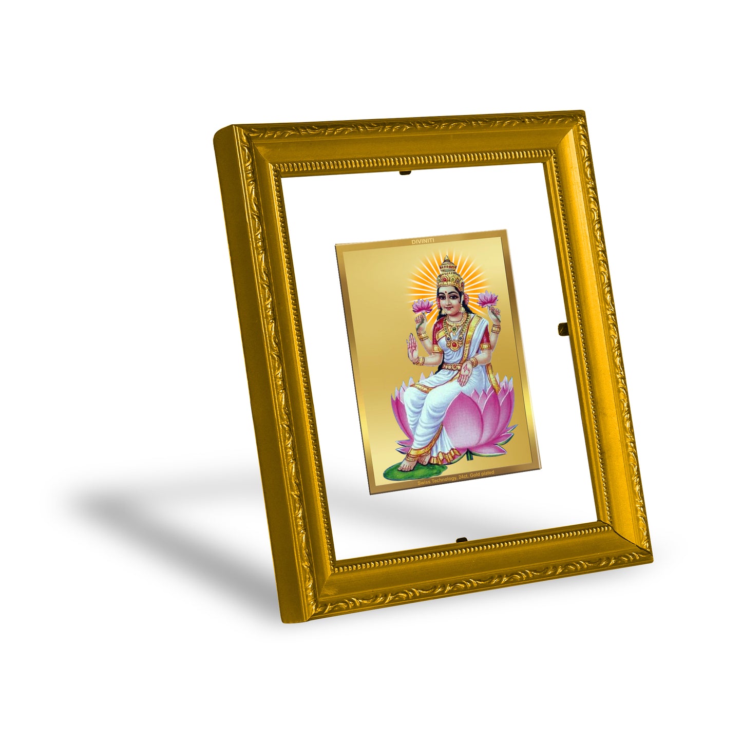 DIVINITI 24K Gold Plated Foil Aishwarya Lakshmi Wall Photo Frame Religious Photo Frame Idol for Home & Office Decor Prayer, Gifts Items DG 101 Size 1 (15.3x14.9 CM)