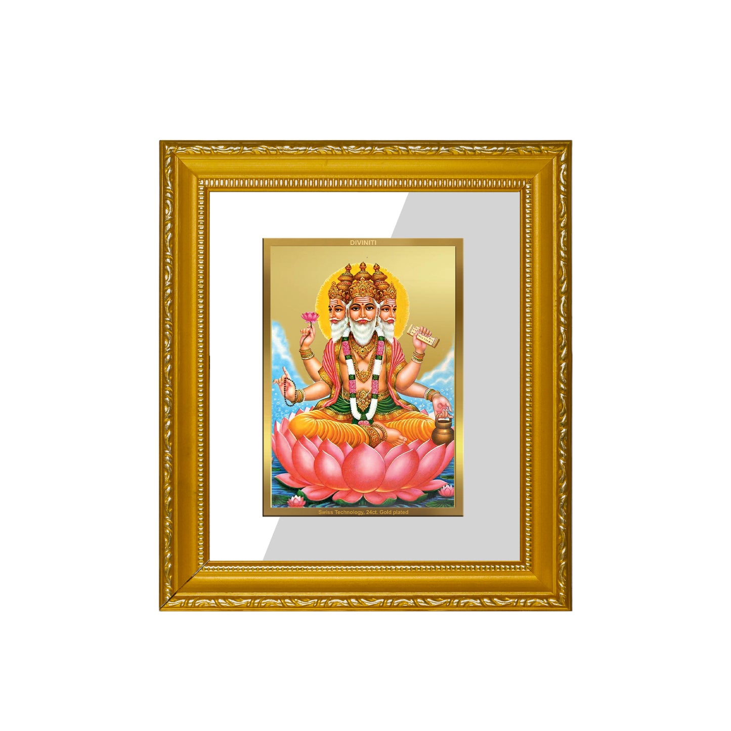 DIVINITI 24K Gold Plated Foil Brahma Wall Photo Frame Religious Photo Frame Idol for Home & Office Decor Prayer, Gifts Items DG 101 Size 1 (15.3x14.9 CM)