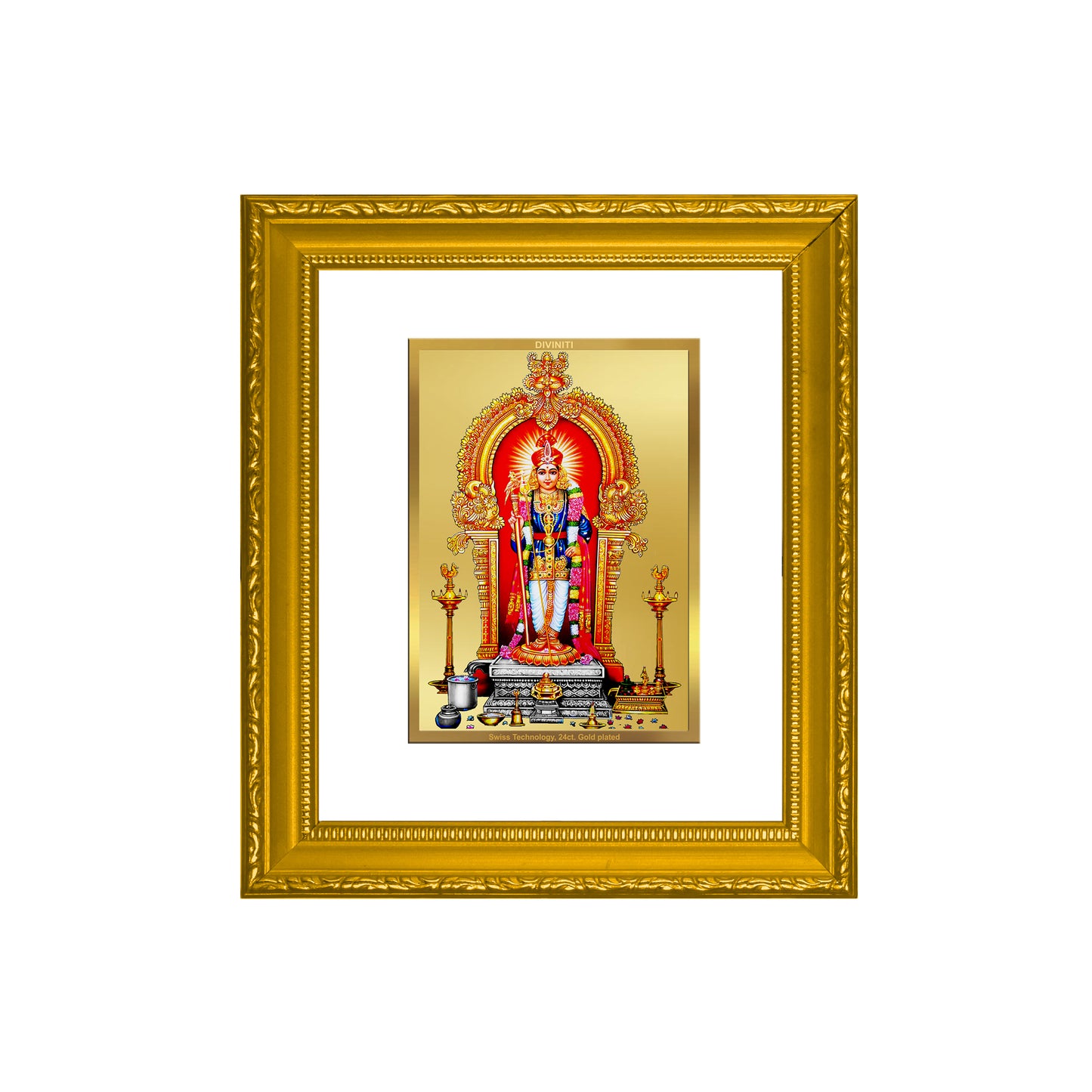 DIVINITI 24K Gold Plated Foil Raja Alangaram Wall Photo Frame Religious Photo Frame Idol for Home & Office Decor Prayer, Gifts Items DG 101 Size 1 (15.3x14.9 CM)