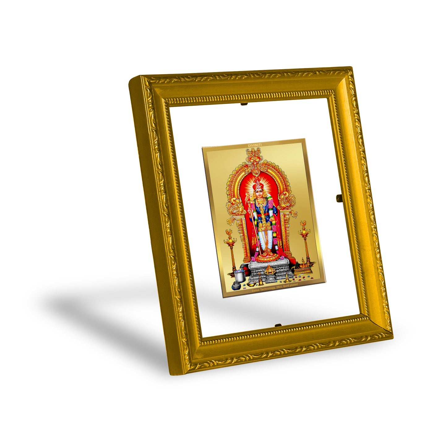 DIVINITI 24K Gold Plated Foil Raja Alangaram Wall Photo Frame Religious Photo Frame Idol for Home & Office Decor Prayer, Gifts Items DG 101 Size 1 (15.3x14.9 CM)