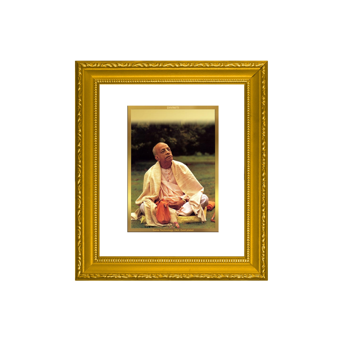 DIVINITI 24K Gold Plated Foil A. C. Bhaktivedanta Swami Wall Photo Frame Religious Photo Frame Idol for Home & Office Decor Prayer, Gifts Items DG 101 Size 1 (15.3x14.9 CM)