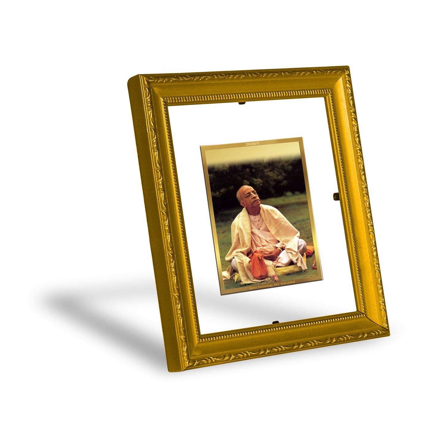 DIVINITI 24K Gold Plated Foil A. C. Bhaktivedanta Swami Wall Photo Frame Religious Photo Frame Idol for Home & Office Decor Prayer, Gifts Items DG 101 Size 1 (15.3x14.9 CM)