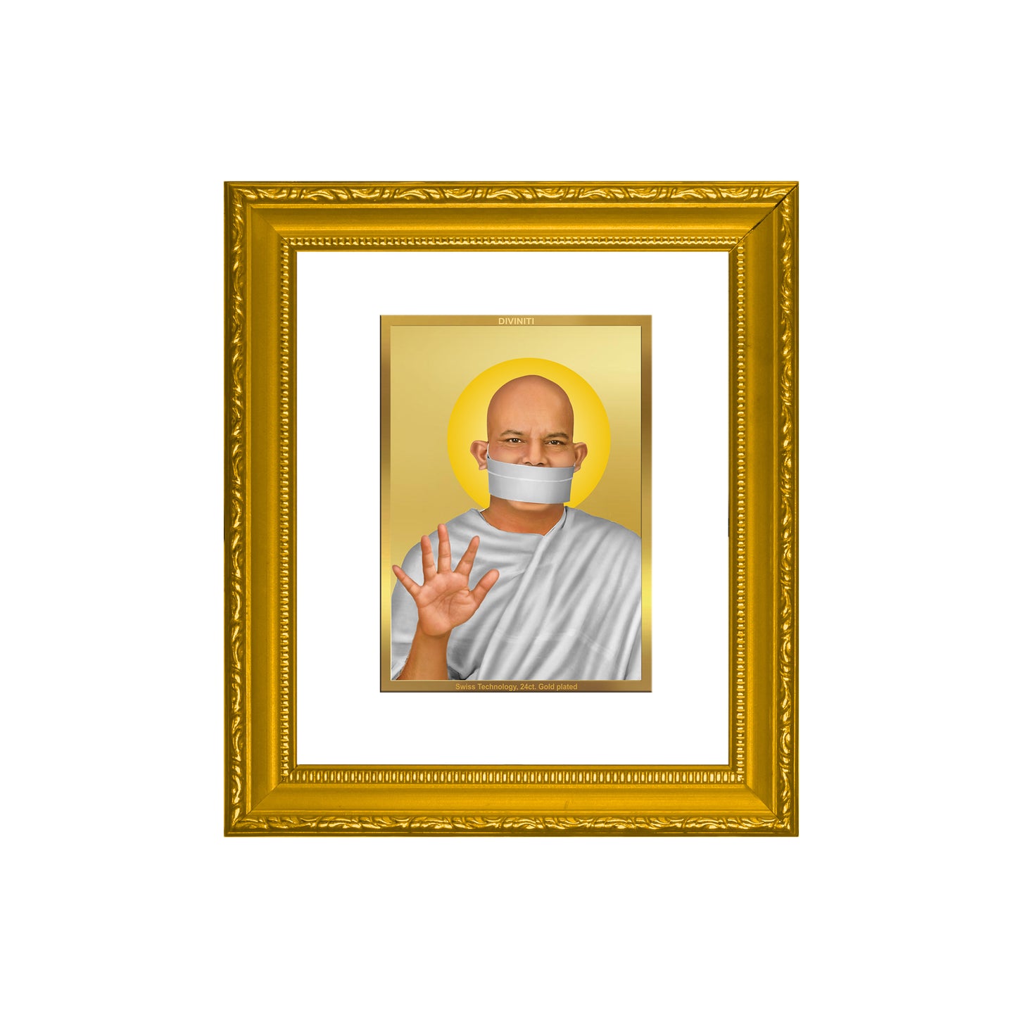 DIVINITI 24K Gold Plated Foil Acharya Shri Mahashraman Wall Photo Frame Religious Photo Frame Idol for Home & Office Decor Prayer, Gifts Items DG 101 Size 1 (15.3x14.9 CM)