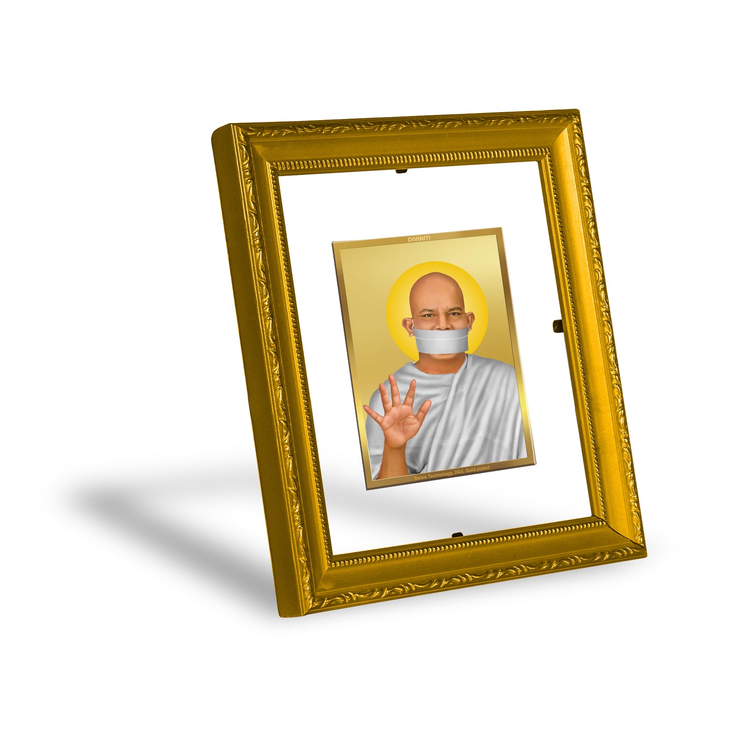 DIVINITI 24K Gold Plated Foil Acharya Shri Mahashraman Wall Photo Frame Religious Photo Frame Idol for Home & Office Decor Prayer, Gifts Items DG 101 Size 1 (15.3x14.9 CM)