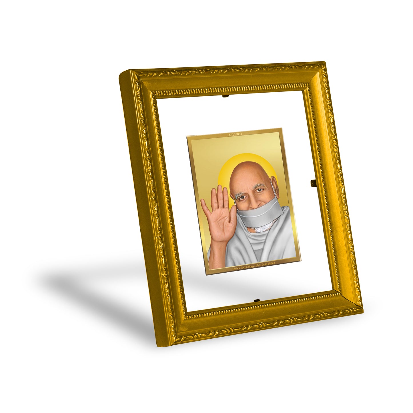 DIVINITI 24K Gold Plated Foil Acharya Tulsi Wall Photo Frame Religious Photo Frame Idol for Home & Office Decor Prayer, Gifts Items DG 101 Size 1 (15.3x14.9 CM)