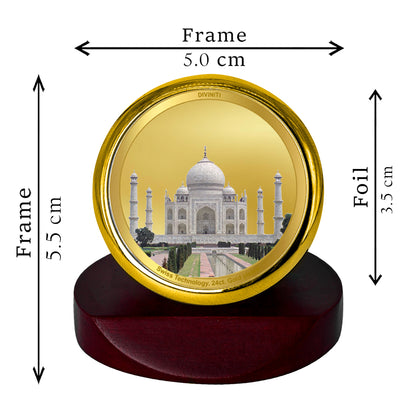 Diviniti 24K Gold Plated Taj Mahal Photo Frame for Car Dashboard, Home Decor, Table Top, Puja Room Worship and Festival Gift MCF1CGOLD (5.5x5 CM)