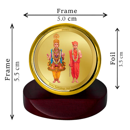 Diviniti 24K Gold Plated Swami Narayan Photo Frame for Car Dashboard, Home Decor, Table Top, Puja Room Worship and Festival Gift MCF1CGOLD (5.5x5 CM)