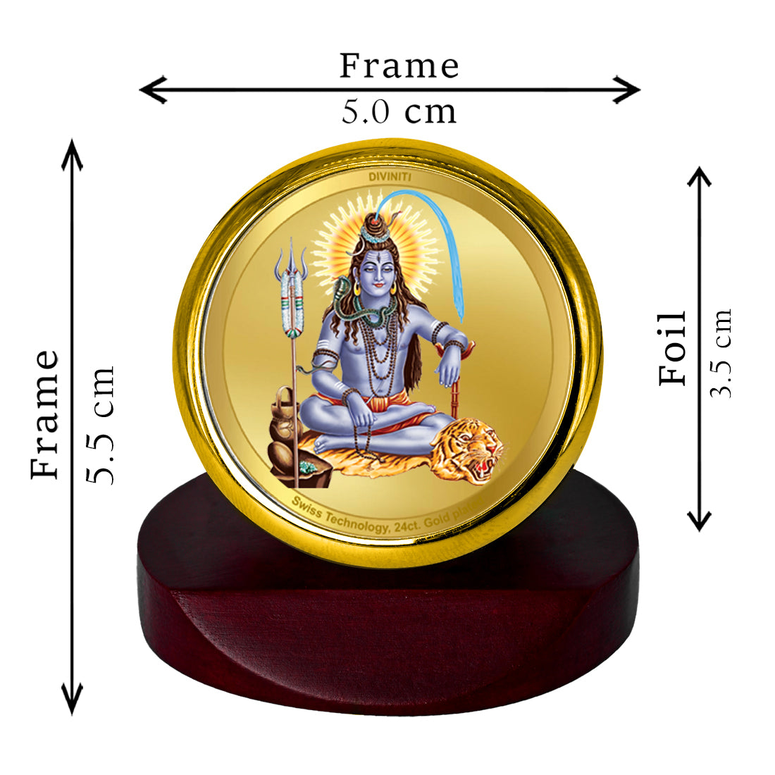 Diviniti 24K Gold Plated Shiva Photo Frame for Car Dashboard, Home Decor, Table Top, Puja Room Worship and Festival Gift MCF1CGOLD (5.5x5 CM)