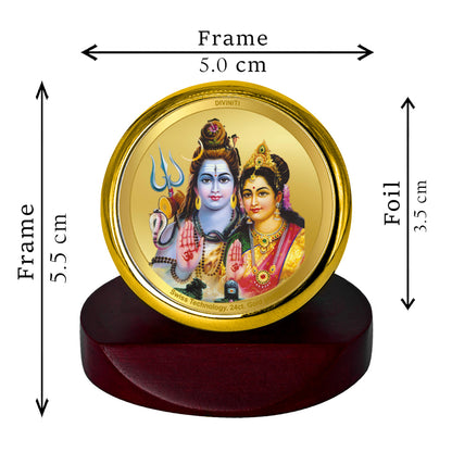 Diviniti 24K Gold Plated Shiv Parvati Photo Frame for Car Dashboard, Home Decor, Table Top, Puja Room Worship and Festival Gift MCF1CGOLD (5.5x5 CM)