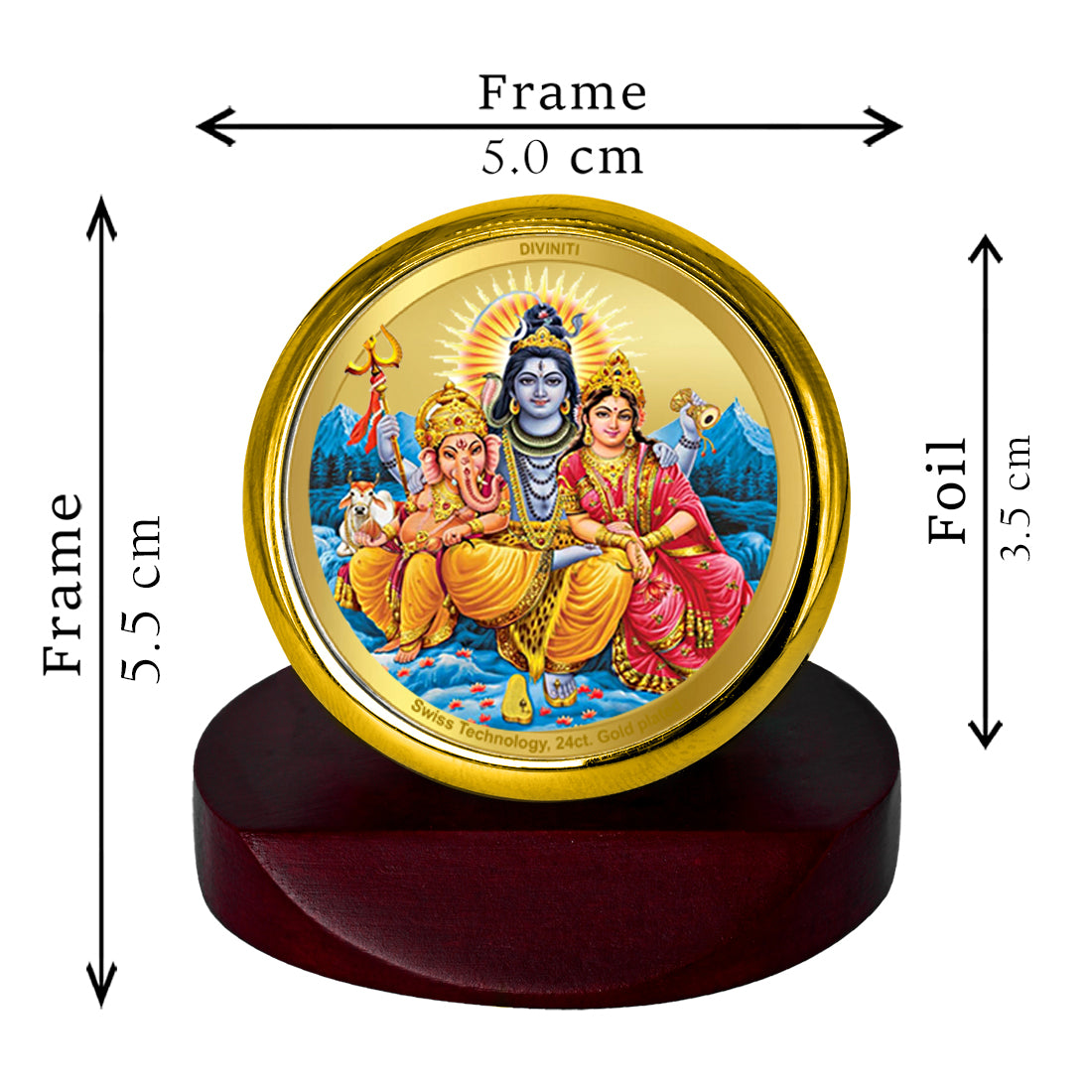 Diviniti 24K Gold Plated Shiv Parivar Photo Frame for Car Dashboard, Home Decor, Table Top, Puja Room Worship and Festival Gift MCF1CGOLD (5.5x5 CM)