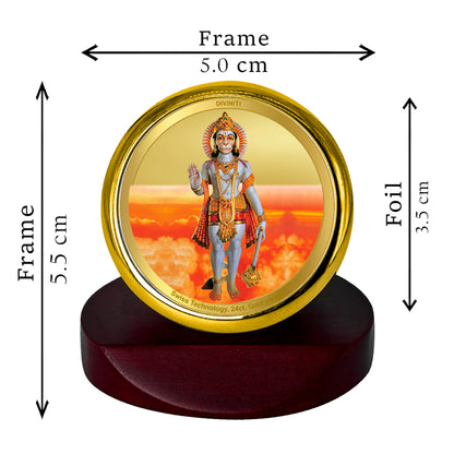 Diviniti 24K Gold Plated Hanuman Photo Frame for Car Dashboard, Home Decor, Table Top, Puja Room Worship and Festival Gift MCF1CGOLD (5.5x5 CM)