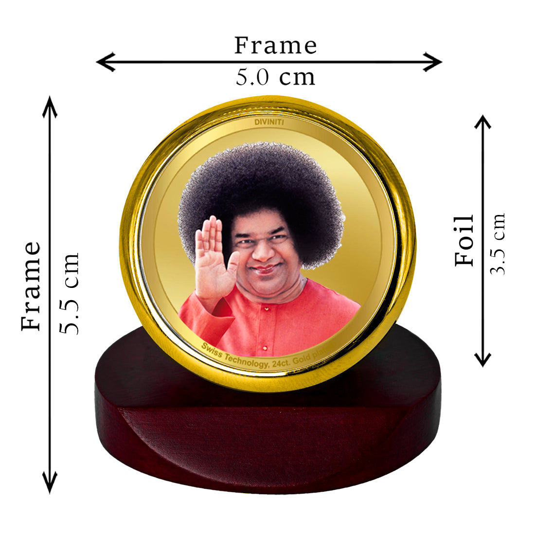 Diviniti 24K Gold Plated Satya Sai Baba Photo Frame for Car Dashboard, Home Decor, Table Top, Puja Room Worship and Festival Gift MCF1CGOLD (5.5x5 CM)