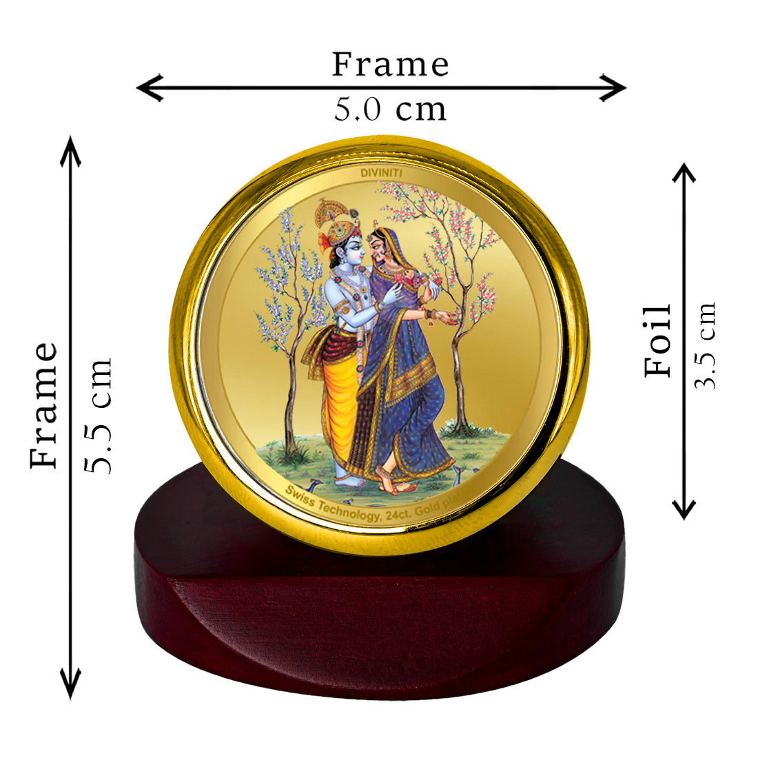 Diviniti 24K Gold Plated Radha Krishna Photo Frame for Car Dashboard, Home Decor, Table Top, Puja Room Worship and Festival Gift MCF1CGOLD (5.5x5 CM)