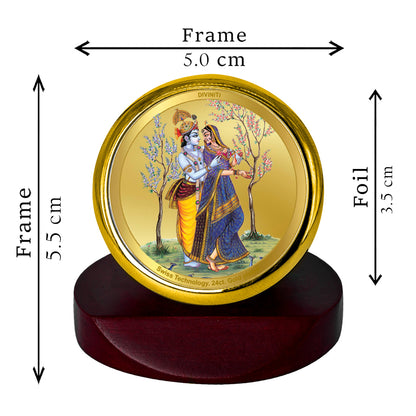 Diviniti 24K Gold Plated Radha Krishna Photo Frame for Car Dashboard, Home Decor, Table Top, Puja Room Worship and Festival Gift MCF1CGOLD (5.5x5 CM)