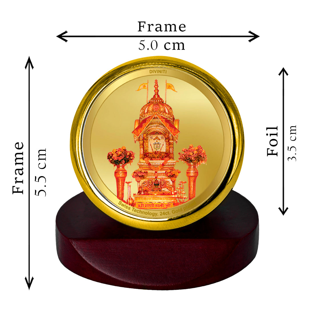 Diviniti 24K Gold Plated Rani Sati Photo Frame for Car Dashboard, Home Decor, Table Top, Puja Room Worship and Festival Gift MCF1CGOLD (5.5x5 CM)