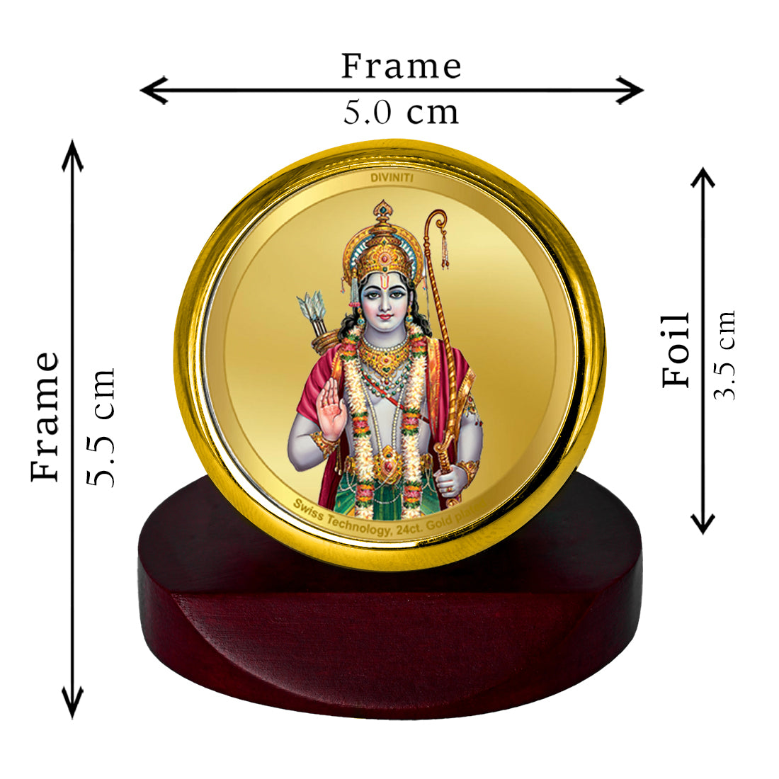 Diviniti 24K Gold Plated Lord Ram Photo Frame for Car Dashboard, Home Decor, Table Top, Puja Room Worship and Festival Gift MCF1CGOLD (5.5x5 CM)