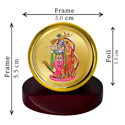 Diviniti 24K Gold Plated Radha Krishna Photo Frame for Car Dashboard, Home Decor, Table Top, Puja Room Worship and Festival Gift MCF1CGOLD (5.5x5 CM)