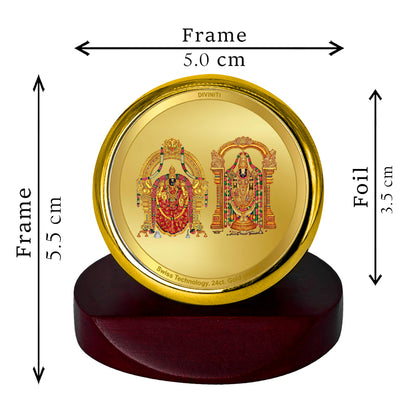 Diviniti 24K Gold Plated Padmawati Balaji Photo Frame for Car Dashboard, Home Decor, Table Top, Puja Room Worship and Festival Gift MCF1CGOLD (5.5x5 CM)