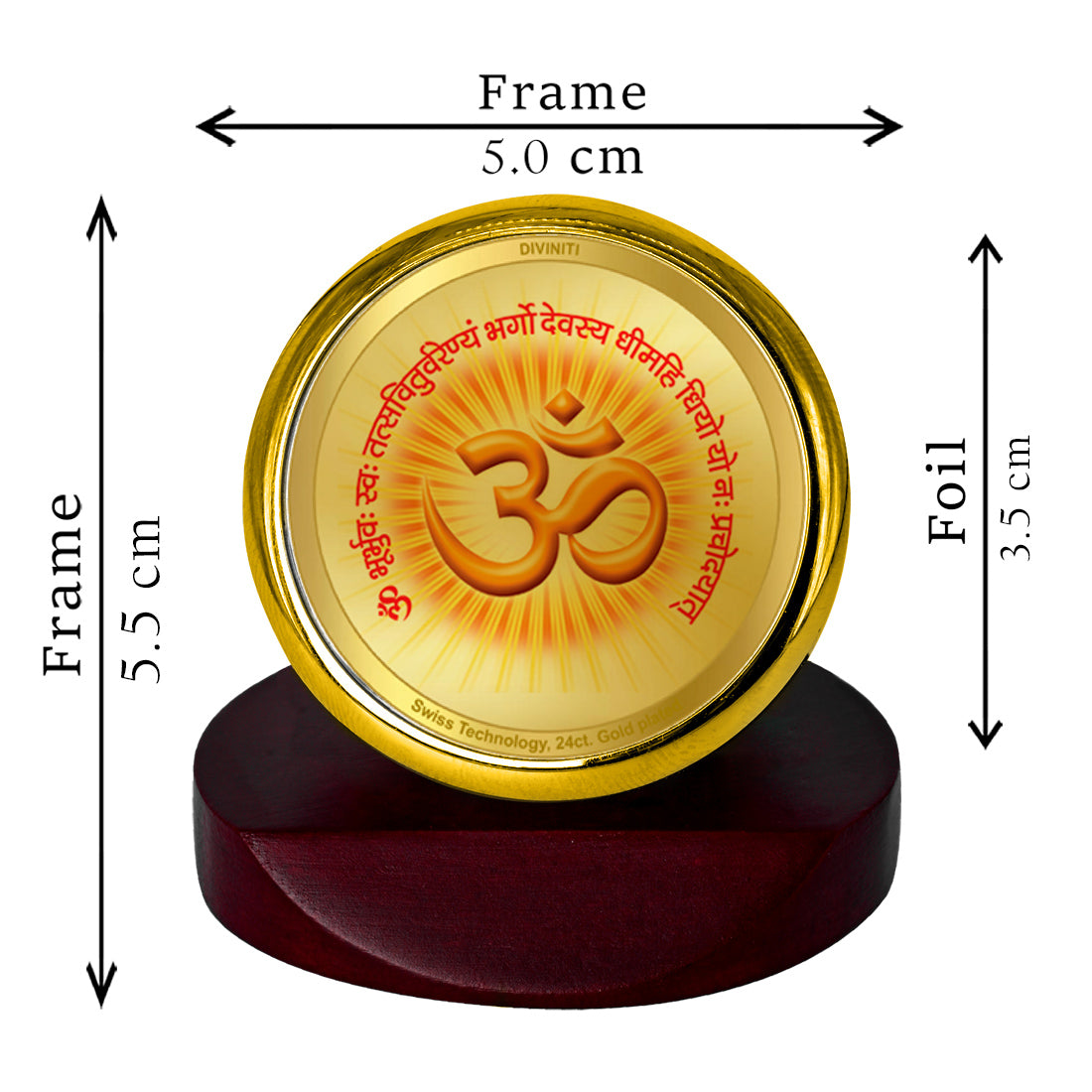 Diviniti 24K Gold Plated Om Gayatri Mantra Photo Frame for Car Dashboard, Home Decor, Table Top, Puja Room Worship and Festival Gift MCF1CGOLD (5.5x5 CM)