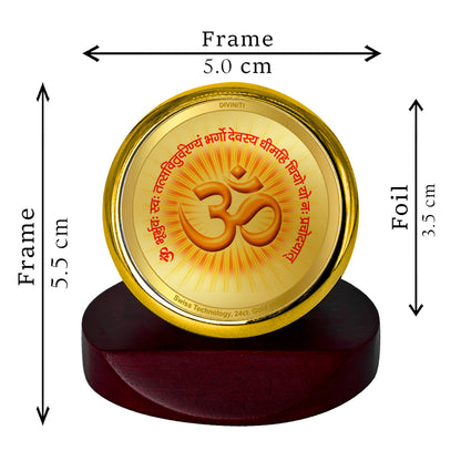 Diviniti 24K Gold Plated Om Gayatri Mantra Photo Frame for Car Dashboard, Home Decor, Table Top, Puja Room Worship and Festival Gift MCF1CGOLD (5.5x5 CM)