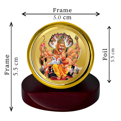 Diviniti 24K Gold Plated Narsimha Photo Frame for Car Dashboard, Home Decor, Table Top, Puja Room Worship and Festival Gift MCF1CGOLD (5.5x5 CM)