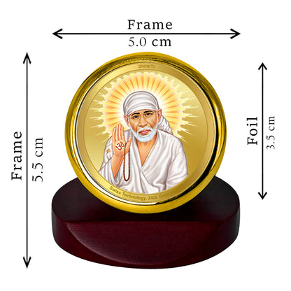 Diviniti 24K Gold Plated Sai Baba Photo Frame for Car Dashboard, Home Decor, Table Top, Puja Room Worship and Festival Gift MCF1CGOLD (5.5x5 CM)