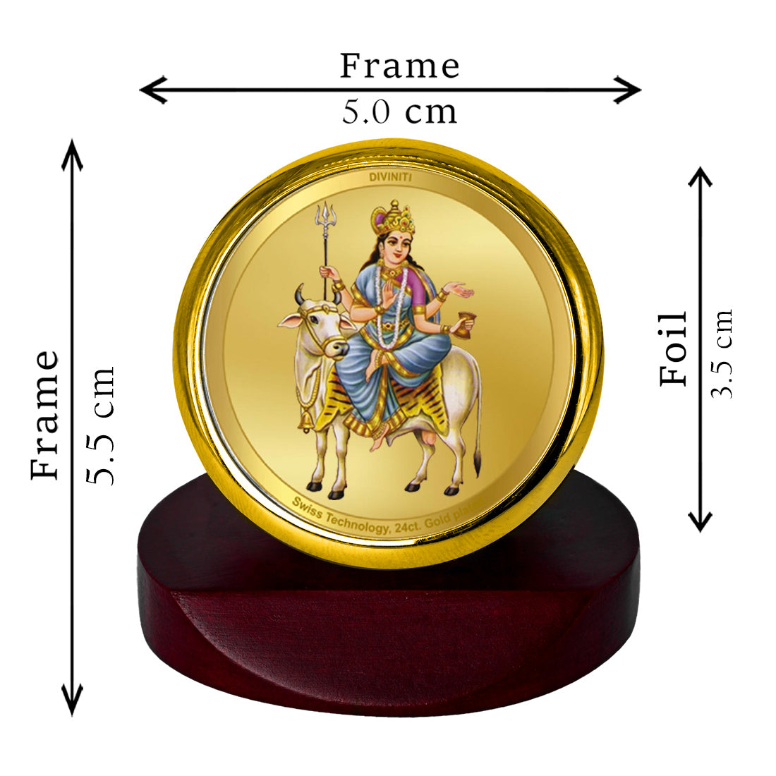 Diviniti 24K Gold Plated Mahagauri Mata Photo Frame for Car Dashboard, Home Decor, Table Top, Puja Room Worship and Festival Gift MCF1CGOLD (5.5x5 CM)