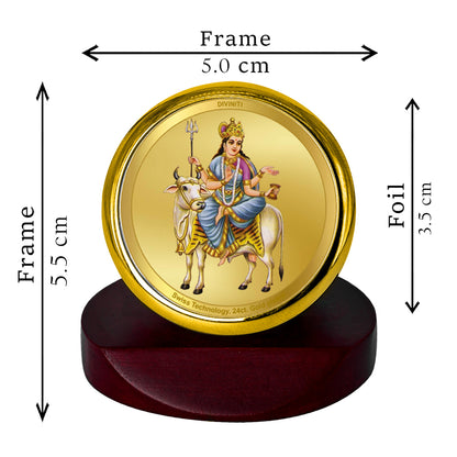 Diviniti 24K Gold Plated Mahagauri Mata Photo Frame for Car Dashboard, Home Decor, Table Top, Puja Room Worship and Festival Gift MCF1CGOLD (5.5x5 CM)