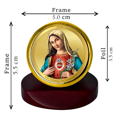 Diviniti 24K Gold Plated Mother Mary Photo Frame for Car Dashboard, Home Decor, Table Top, Puja Room Worship and Festival Gift MCF1CGOLD (5.5x5 CM)