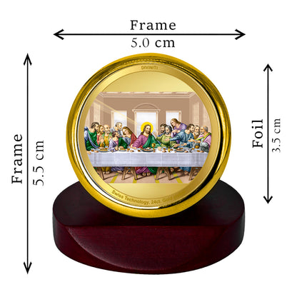 Diviniti 24K Gold Plated The Last Supper Photo Frame for Car Dashboard, Home Decor, Table Top, Puja Room Worship and Festival Gift MCF1CGOLD (5.5x5 CM)