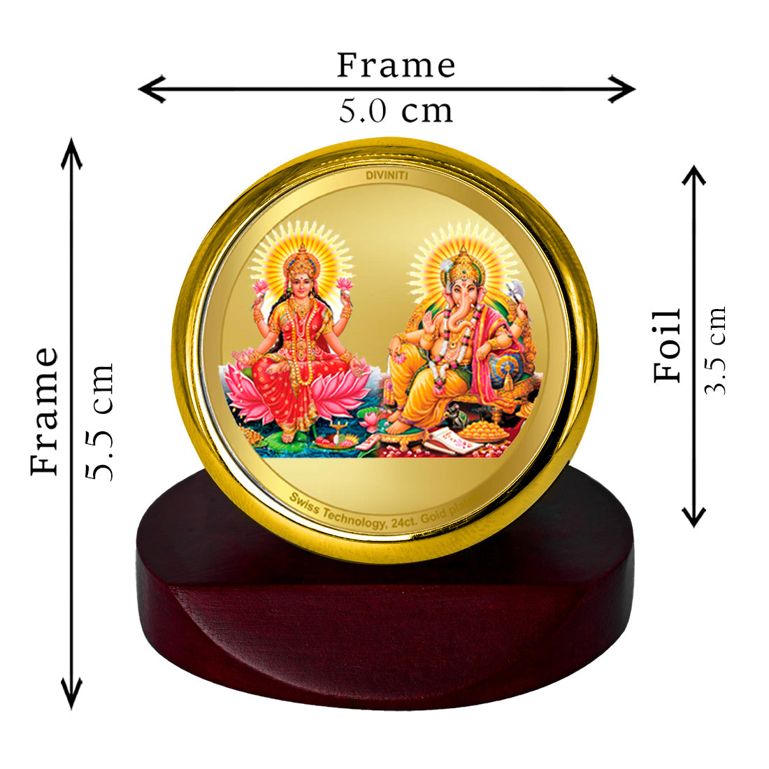 Diviniti 24K Gold Plated Foil Lakshmi Ganesha Photo Frame for Car Dashboard, Home Decor, Table Top, Puja Room Worship and Festival Gift MCF1CGOLD (5.5x5 CM)