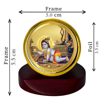 Diviniti 24K Gold Plated Laddu Gopal Photo Frame for Car Dashboard, Home Decor, Table Top, Puja Room Worship and Festival Gift MCF1CGOLD (5.5x5 CM)