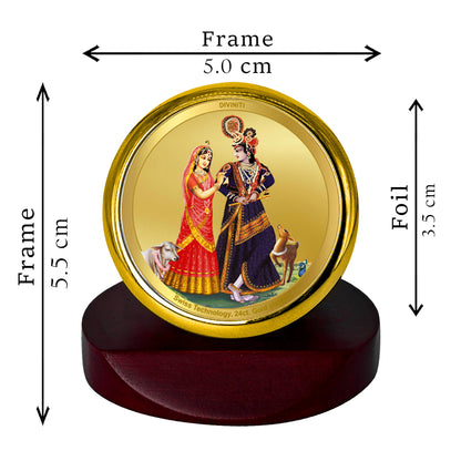 Diviniti 24K Gold Plated Radha Krishna Photo Frame for Car Dashboard, Home Decor, Table Top, Puja Room Worship and Festival Gift MCF1CGOLD (5.5x5 CM)