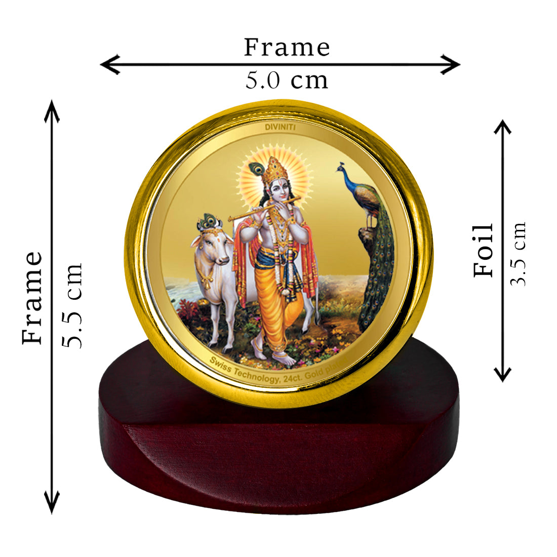 Diviniti 24K Gold Plated Lord Krishna Photo Frame for Car Dashboard, Home Decor, Table Top, Puja Room Worship and Festival Gift MCF1CGOLD (5.5x5 CM)