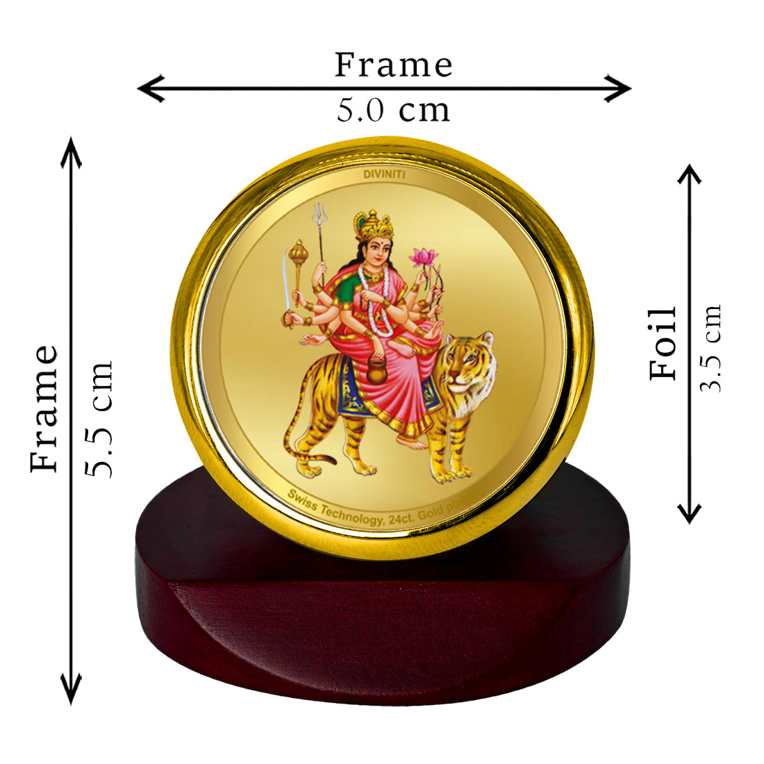 Diviniti 24K Gold Plated Kushmanda Mata Photo Frame for Car Dashboard, Home Decor, Table Top, Puja Room Worship and Festival Gift MCF1CGOLD (5.5x5 CM)