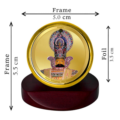 Diviniti 24K Gold Plated Khatu Shyam Photo Frame for Car Dashboard, Home Decor, Table Top, Puja Room Worship and Festival Gift MCF1CGOLD (5.5x5 CM)