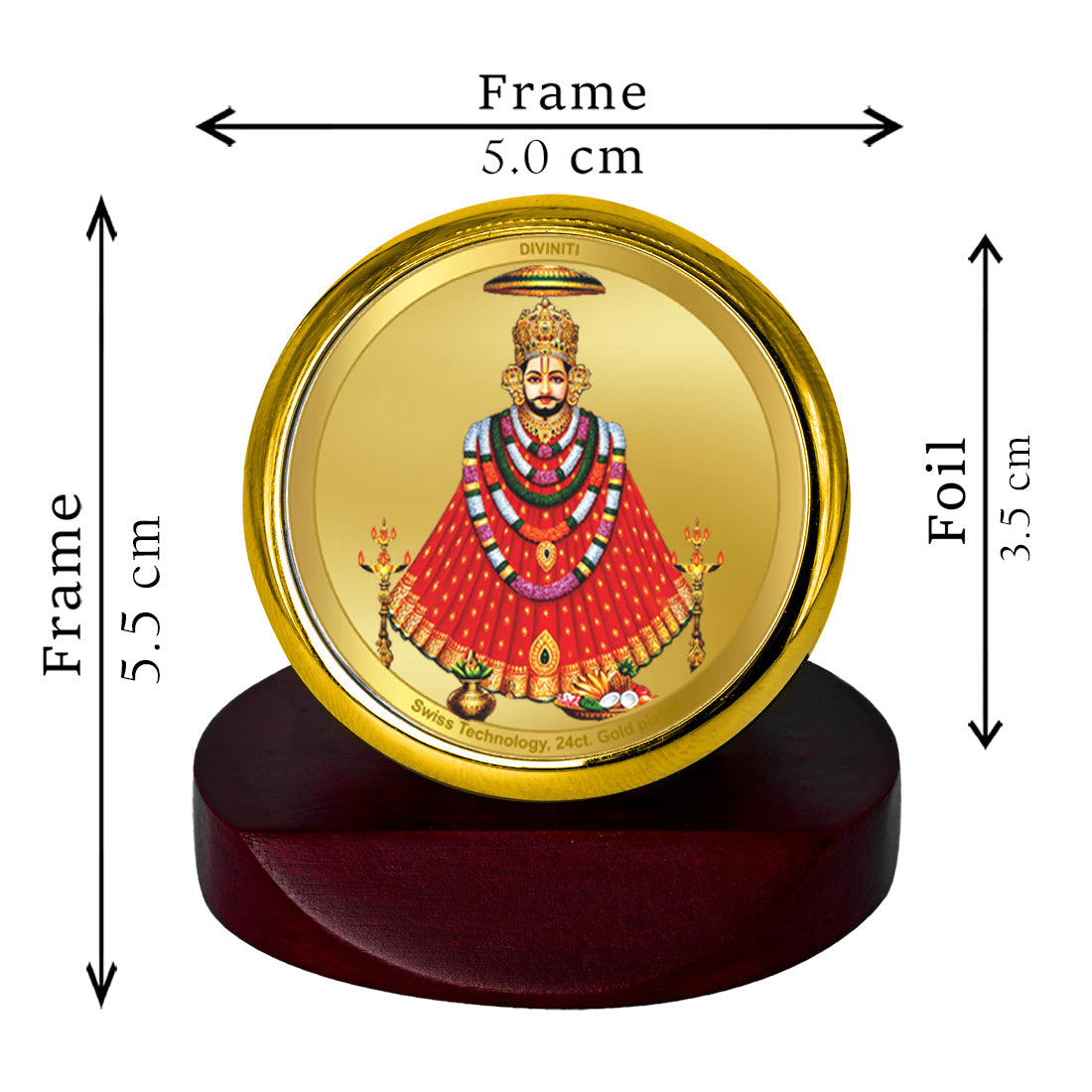 Diviniti 24K Gold Plated Khatu Shyam Photo Frame for Car Dashboard, Home Decor, Table Top, Puja Room Worship and Festival Gift MCF1CGOLD (5.5x5 CM)