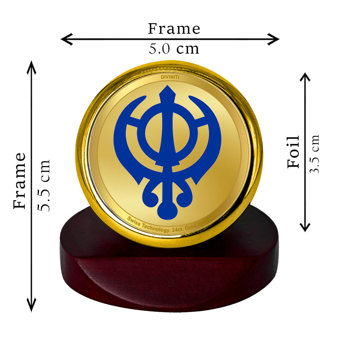 Diviniti 24K Gold Plated Khanda Sahib Photo Frame for Car Dashboard, Home Decor, Table Top, Puja Room Worship and Festival Gift MCF1CGOLD (5.5x5 CM)