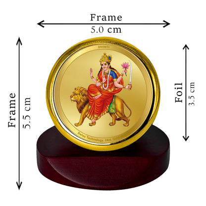 Diviniti 24K Gold Plated Katyani Mata Photo Frame for Car Dashboard, Home Decor, Table Top, Puja Room Worship and Festival Gift MCF1CGOLD (5.5x5 CM)