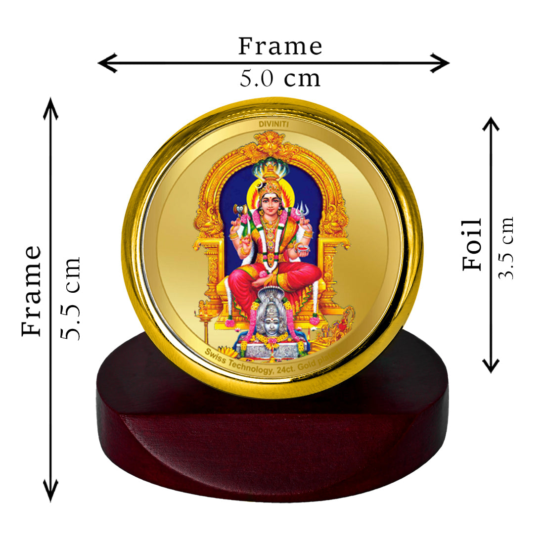 Diviniti 24K Gold Plated Karumariamman Photo Frame for Car Dashboard, Home Decor, Table Top, Puja Room Worship and Festival Gift MCF1CGOLD (5.5x5 CM)