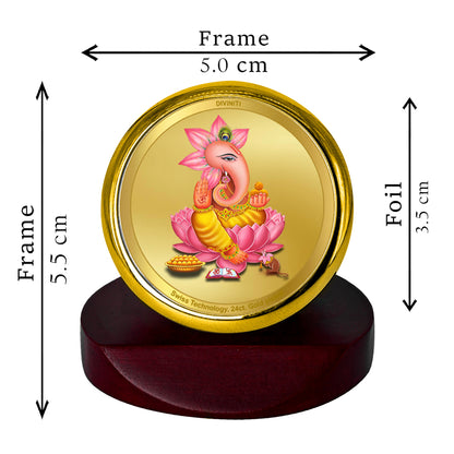 Diviniti 24K Gold Plated Lord Ganesha Photo Frame for Car Dashboard, Home Decor, Table Top, Puja Room Worship and Festival Gift MCF1CGOLD (5.5x5 CM)