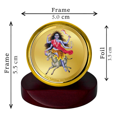 Diviniti 24K Gold Plated Kaalratri Mata Photo Frame for Car Dashboard, Home Decor, Table Top, Puja Room Worship and Festival Gift MCF1CGOLD (5.5x5 CM)