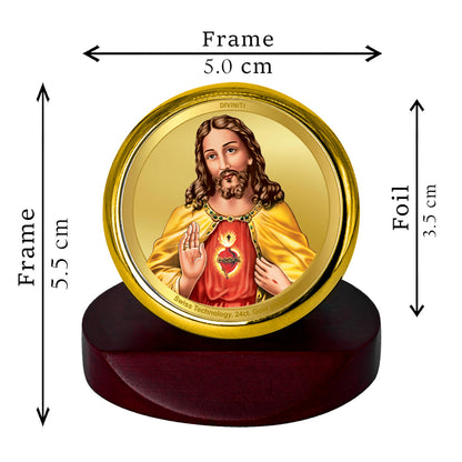 Diviniti 24K Gold Plated Jesus Photo Frame for Car Dashboard, Home Decor, Table Top, Puja Room Worship and Festival Gift MCF1CGOLD (5.5x5 CM)