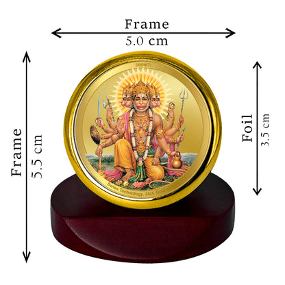 Diviniti 24K Gold Plated Panchmukhi Hanuman Photo Frame for Car Dashboard, Home Decor, Table Top, Puja Room Worship and Festival Gift MCF1CGOLD (5.5x5 CM)