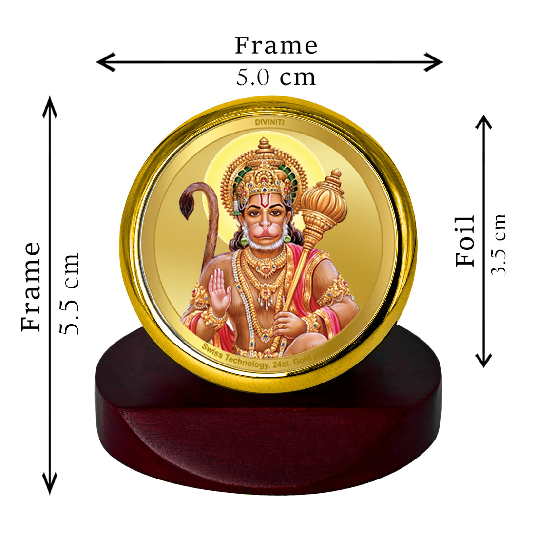 Diviniti 24K Gold Plated Hanuman Photo Frame for Car Dashboard, Home Decor, Table Top, Puja Room Worship and Festival Gift MCF1CGOLD (5.5x5 CM)