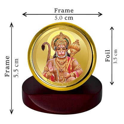 Diviniti 24K Gold Plated Hanuman Photo Frame for Car Dashboard, Home Decor, Table Top, Puja Room Worship and Festival Gift MCF1CGOLD (5.5x5 CM)