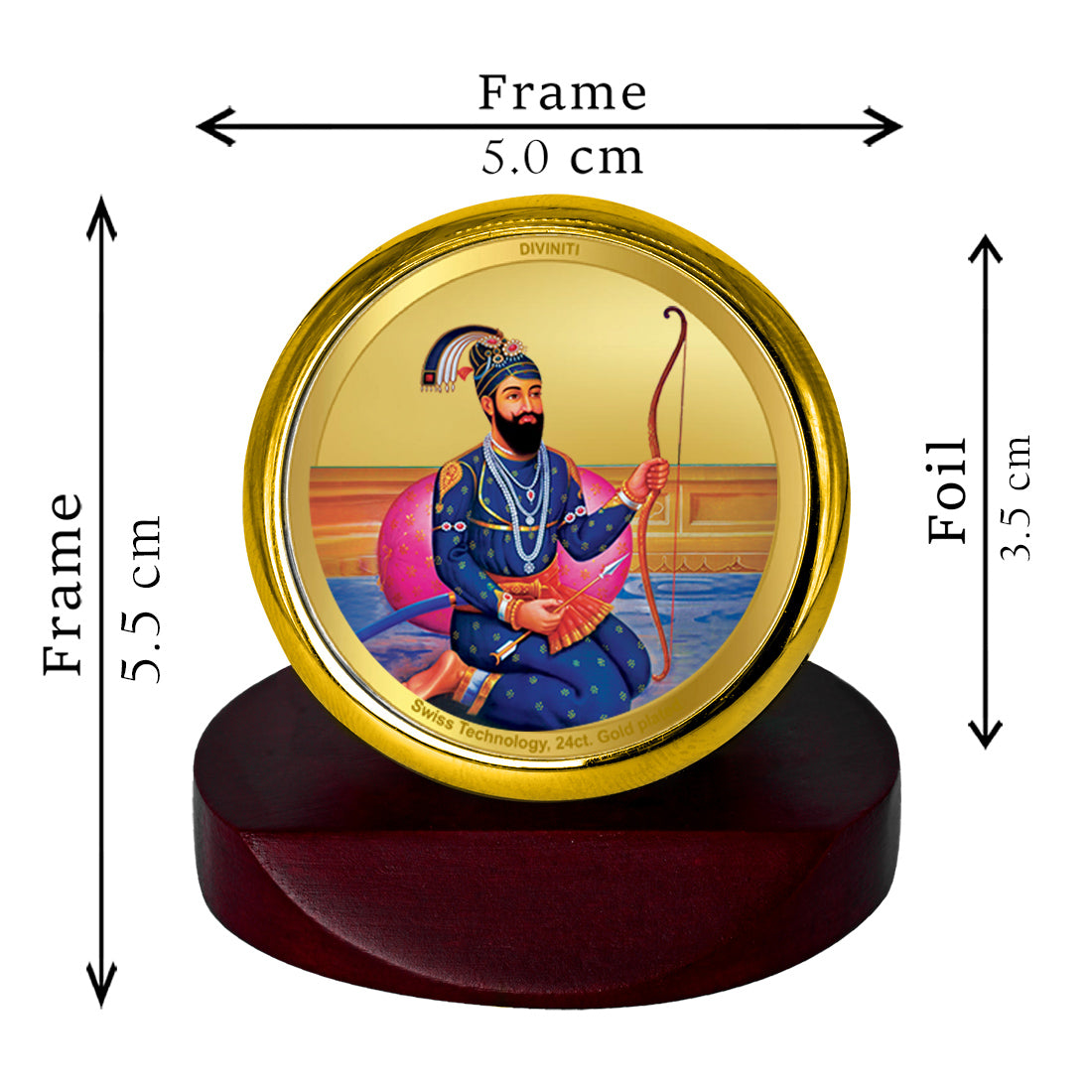 Diviniti 24K Gold Plated Guru Gobind Singh Photo Frame for Car Dashboard, Home Decor, Table Top, Puja Room Worship and Festival Gift MCF1CGOLD (5.5x5 CM)